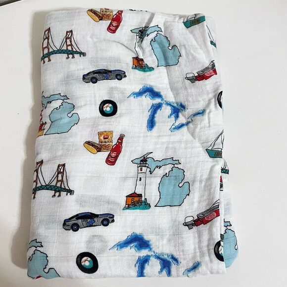 Little Hometown Michigan Baby Muslin Bamboo Swaddle Receiving Blanket Lovey - Picture 2 of 10